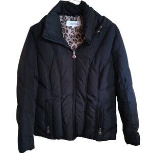 Calvin Klein Black with Animal Print Puffer Jacket Size M